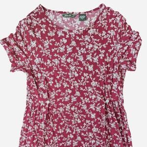 1990s Eddie Bauer Burgundy Floral Rayon Midi Dress Size Medium